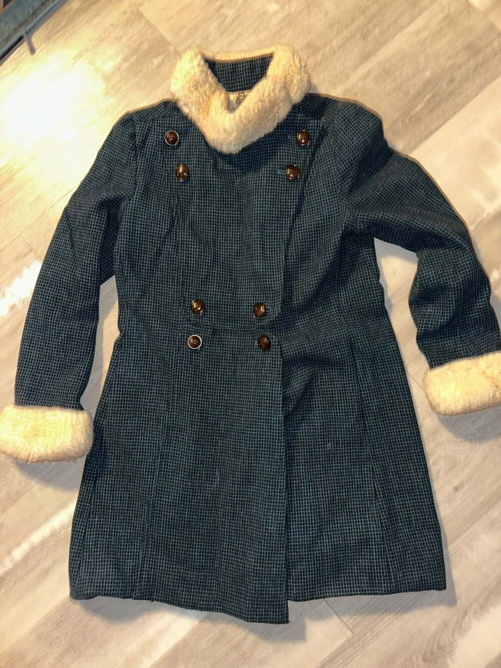 Alice's Pig Stella's Starlet Double-Breasted Wool Blend Coat with Faux Fur Trim